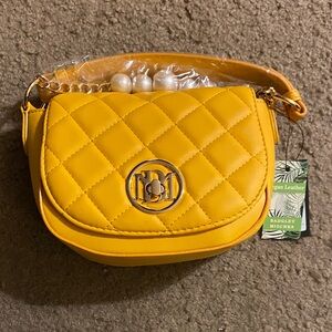 Badgley Mischka Yellow Quilted Crossbody Bag